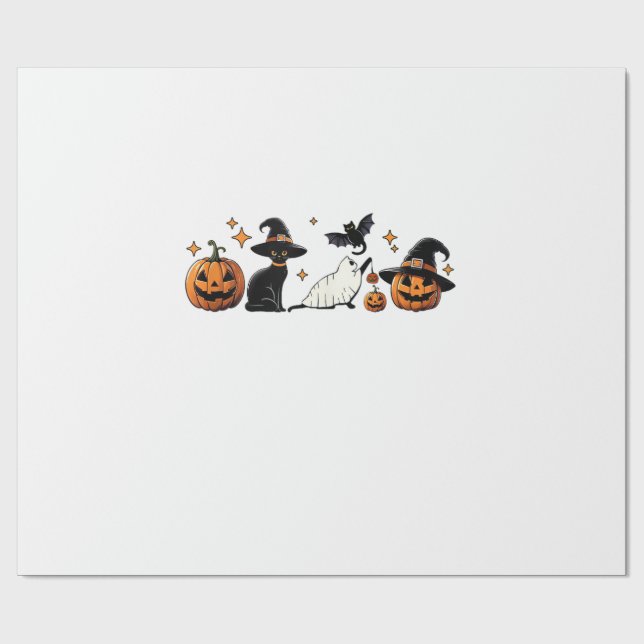 Papel De Presente Black Cat Halloween Pumpkin Boo Ghost Witch Spooky (Aberto)