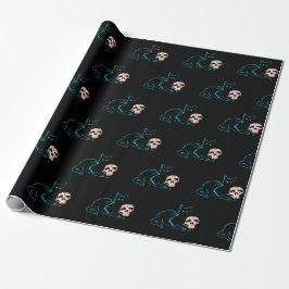 Papel De Presente Black Cat & Skull Halloween