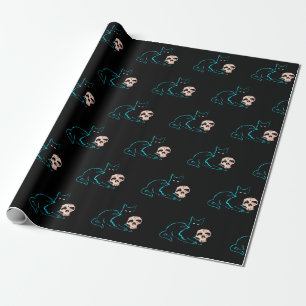Papel De Presente Black Cat & Skull Halloween