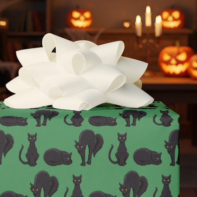 Papel De Presente Black Cats Halloween Witch's Cat Pixel Art Pattern (Criador carregado)