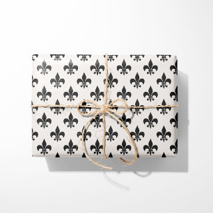 Papel De Presente Black & Cream Fleur-de-Lis