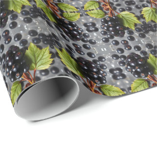 Papel De Presente Black Currants Berries & Green Leaf Pattern