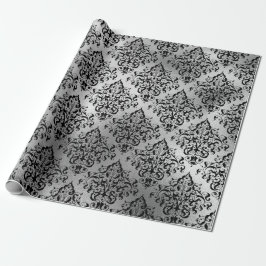 Papel De Presente Black Damask and Silver