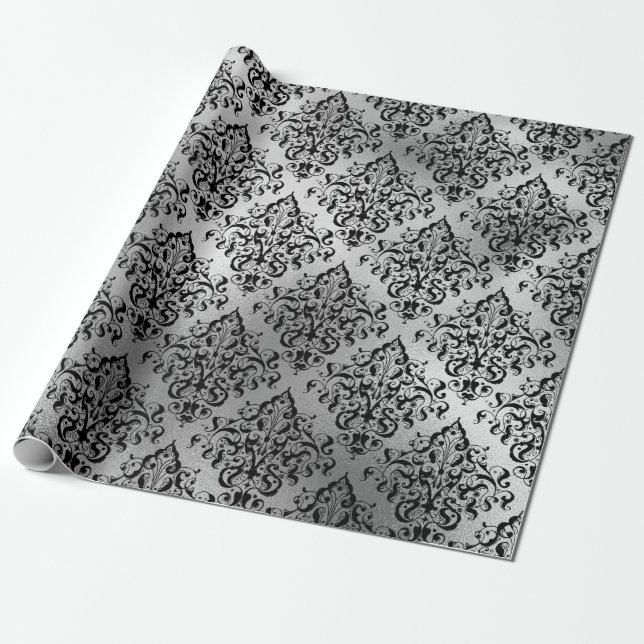Papel De Presente Black Damask and Silver (Desenrolado)