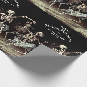 Papel De Presente Black Death Dancing Skeletons Halloween