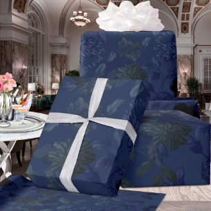 Papel De Presente Black & Deep Blue Floral Ombre Wedding