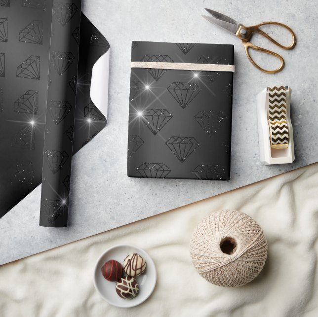 Papel De Presente Black Diamond Elegant Sparkle Wedding Engagement (Artesanato)