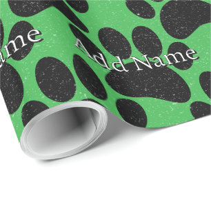 Papel De Presente Black Dog Paw Imprimir Nome Personalizado Verde
