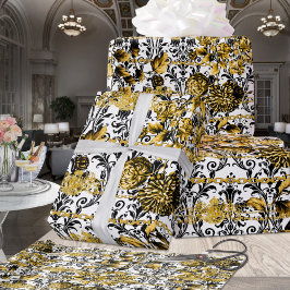 Papel De Presente Black Dourado Acanthus Leaf Chats Floral Dourado B