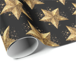 Papel De Presente Black Elegant Gold Stars Pattern New Year winter