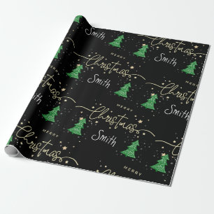 Papel De Presente Black Elegant Script Personalizado Feliz Natal