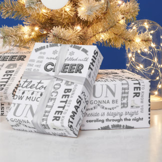 Papel De Presente Black Family Christmas Typography Wrapping Paper