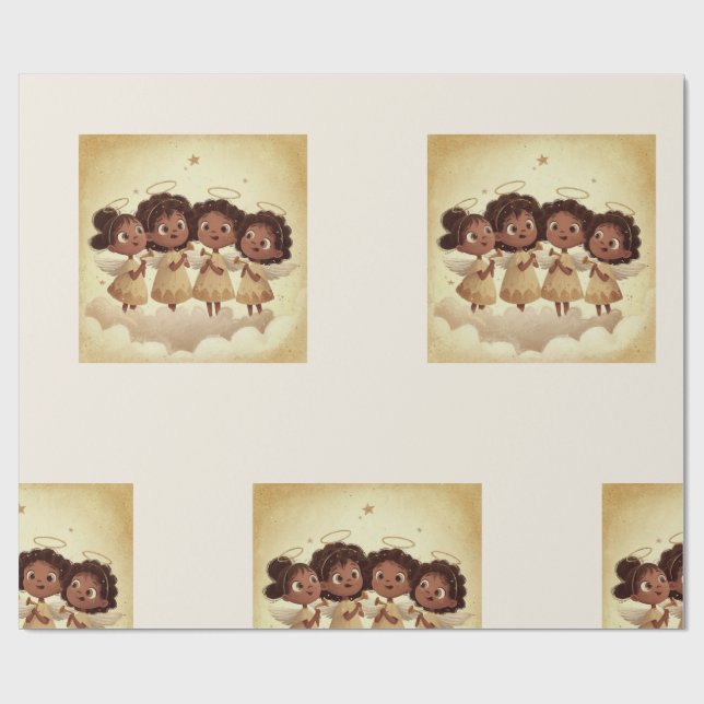 Papel De Presente Black Girl Angel Christmas Choir Wrapping Paper 1 (Aberto)