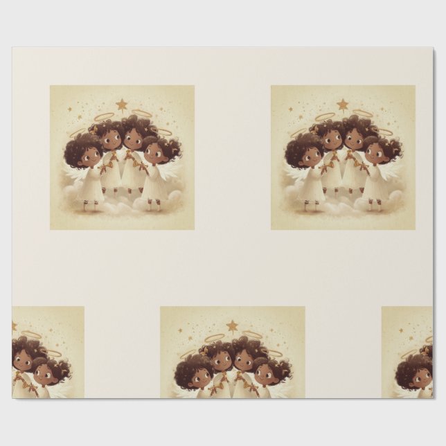 Papel De Presente Black Girl Angel Christmas Choir Wrapping Paper 3 (Aberto)