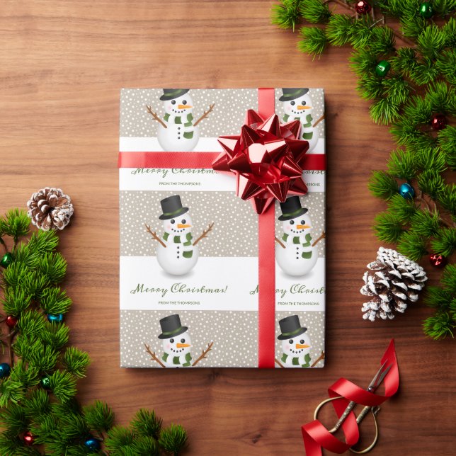 Papel De Presente Black Hat Snowman Beige Background Feliz Natal (Presente de Natal)