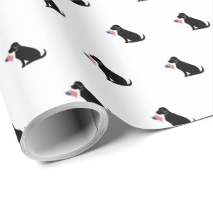 Papel De Presente Black Lab American Flag USA Preppy Pet Love