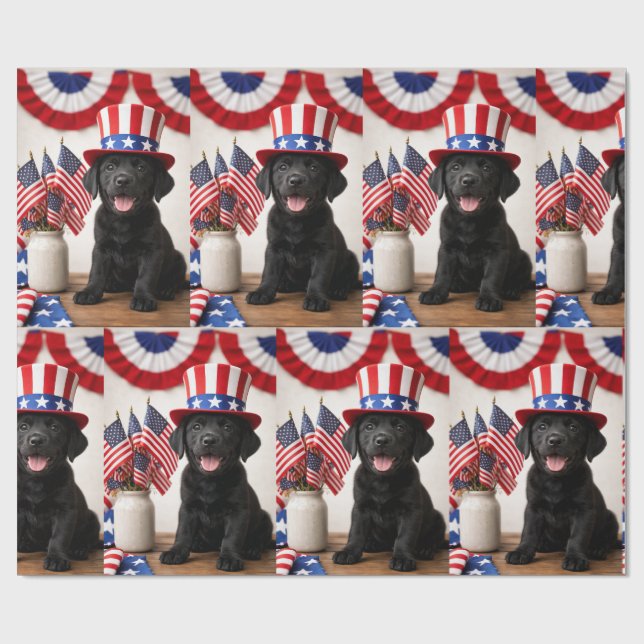Papel De Presente Black Lab Patriotic Uncle Sam Hat gift  (Aberto)
