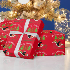 Papel De Presente Black Labrador Silhouette Christmas Sleigh Red
