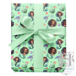 Papel De Presente Black Mermaid Wrapping Paper in Green