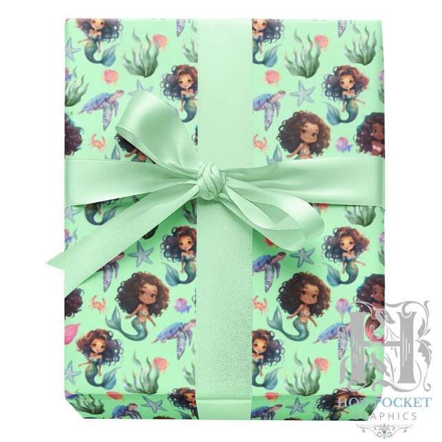 Papel De Presente Black Mermaid Wrapping Paper in Green (Criador carregado)
