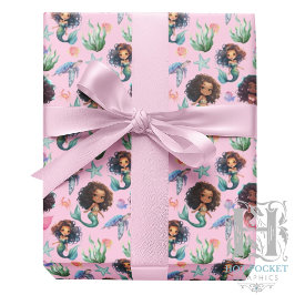 Papel De Presente Black Mermaid Wrapping Paper in Pink