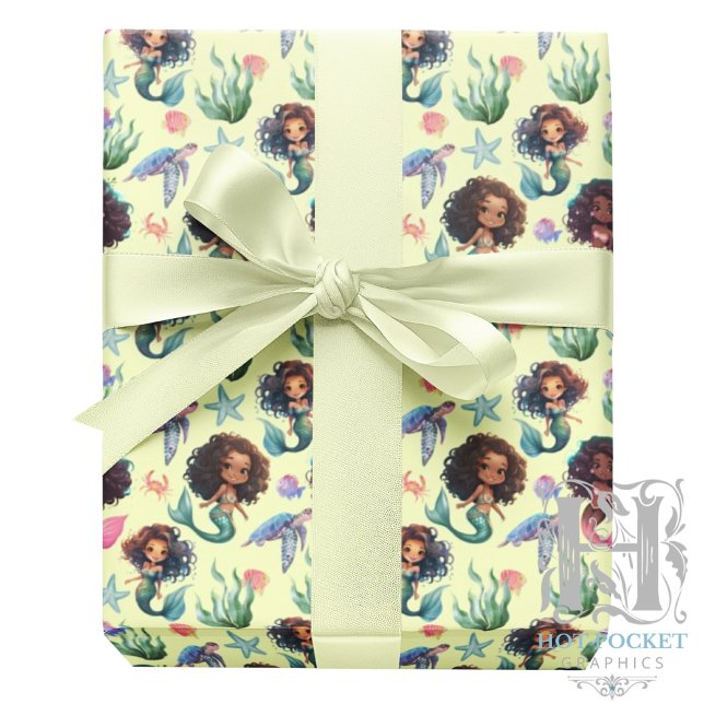 Papel De Presente Black Mermaid Wrapping Paper in Yellow (Criador carregado)