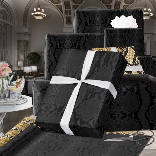 Papel De Presente Black On Black Exotic Boa Constrictor Snakeskin (Criador carregado)