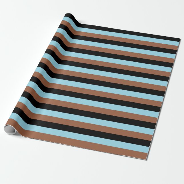 Papel De Presente Black, Pastel Blue e Brown Stripes (Desenrolado)