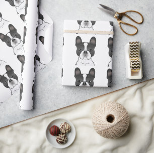 Papel De Presente Black Piebald French Bulldog / Frenchie Pattern