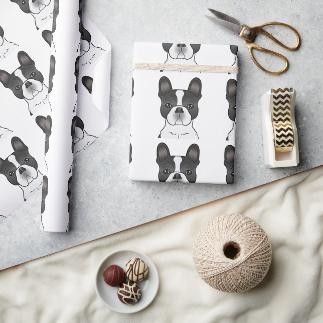 Papel De Presente Black Piebald French Bulldog / Frenchie Pattern (Artesanato)