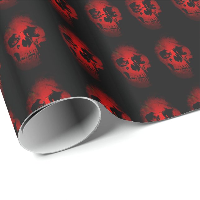 Papel De Presente Black & Red Skull Fantasy Art Heavy Metal Rock (Ponta do rolo)