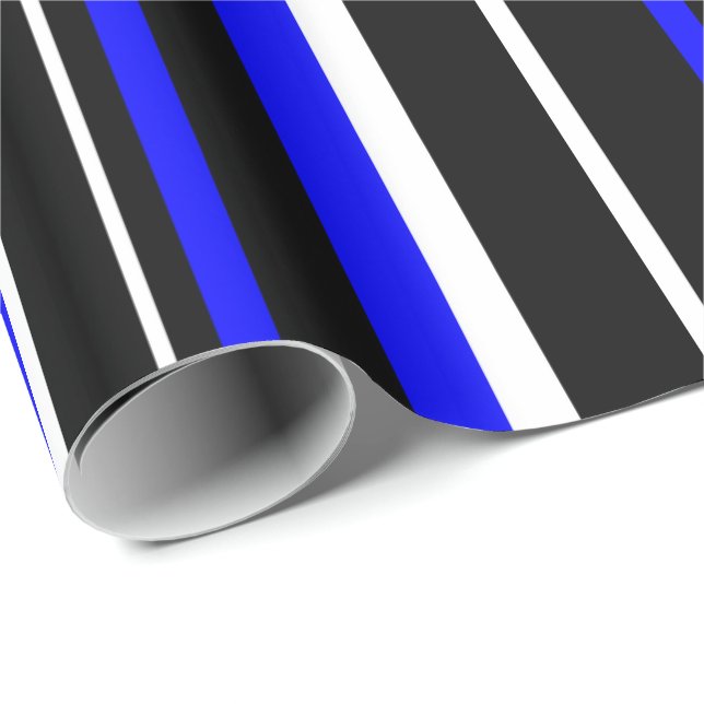 Papel De Presente Black, Royal Blue e White Stripe (Ponta do rolo)