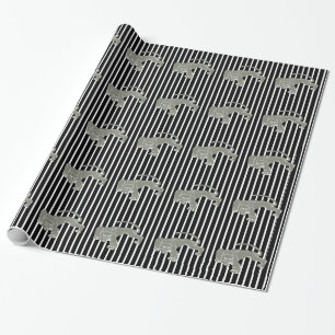 Papel De Presente Black Safari Stripe com Leopardo