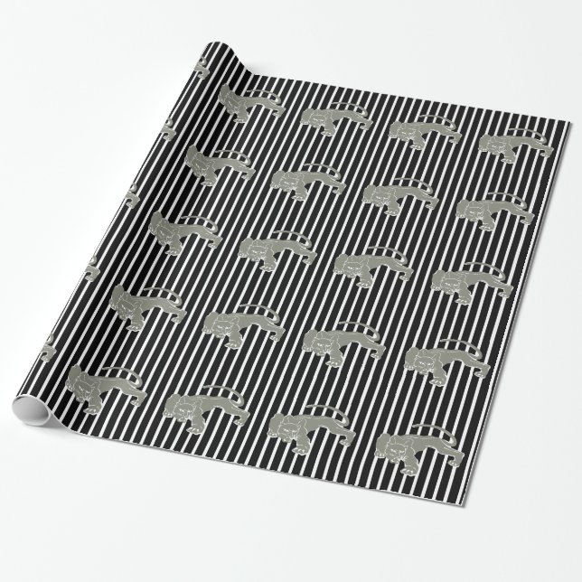 Papel De Presente Black Safari Stripe com Leopardo (Desenrolado)