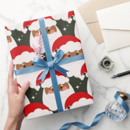 Papel De Presente Black Santa Claus Sparkle Aestético Xmas Green