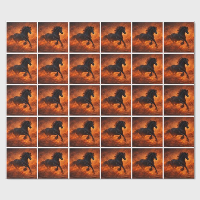 Papel De Presente Black Stallion Running Through Orange Mist (Aberto)