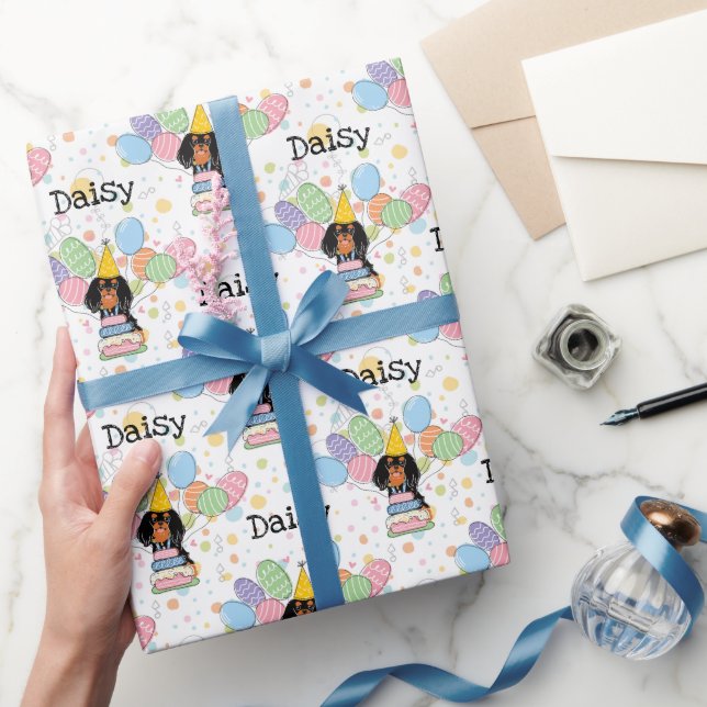 Papel De Presente Black Tan Cavalier King Charles Spaniel Aniversári (Presentear)