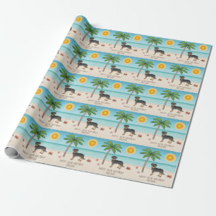 Papel De Presente Black & Tan Rottweiler Em Uma Praia Tropical De Ve
