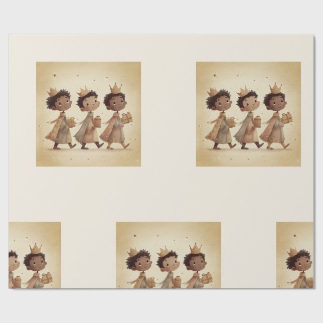Papel De Presente Black Three Wise Men Nativity Wrapping Paper 2 (Aberto)