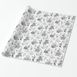 Papel De Presente Black Toile De Jouy Vintage Floral Chinoiserie<br><div class="desc">Transforme sua celebração com nossa Coleção de Decores do Partido Negro de Jouy. Essa elegante chinoiserie apresenta intrincadas flores silvestres, pássaros e borboletas da chinoiserie, todas meticulosamente projetadas para criar uma atmosfera sofisticada e eterno. Com florais detalhados e paleta eterno preto e branco, essa coleção adiciona um toque de beleza...</div>