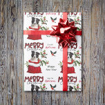 Papel De Presente Black White Border Collie Puppy Christmas Gift Bag<br><div class="desc">O padrão repetido neste belo papel de embrulho de Natal é uma imagem de um adorável filhote de Collie preto-e-branco a espreitar de um saco de presentes de Natal. Atrás dele está um sorvedouro de bagas sagradas e vermelhas. Um pássaro toucinho vermelho e preto está prestes a pousar. O texto...</div>
