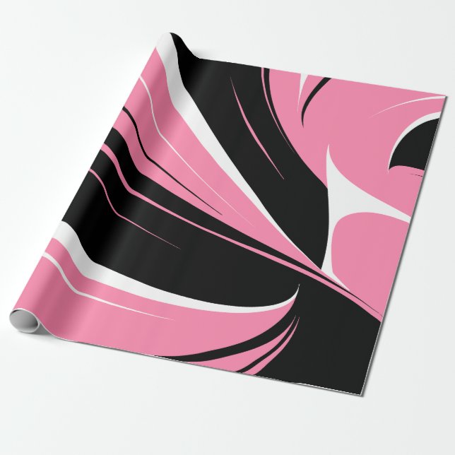 Papel De Presente Black & White Curved Streaks on a Pink Background (Desenrolado)
