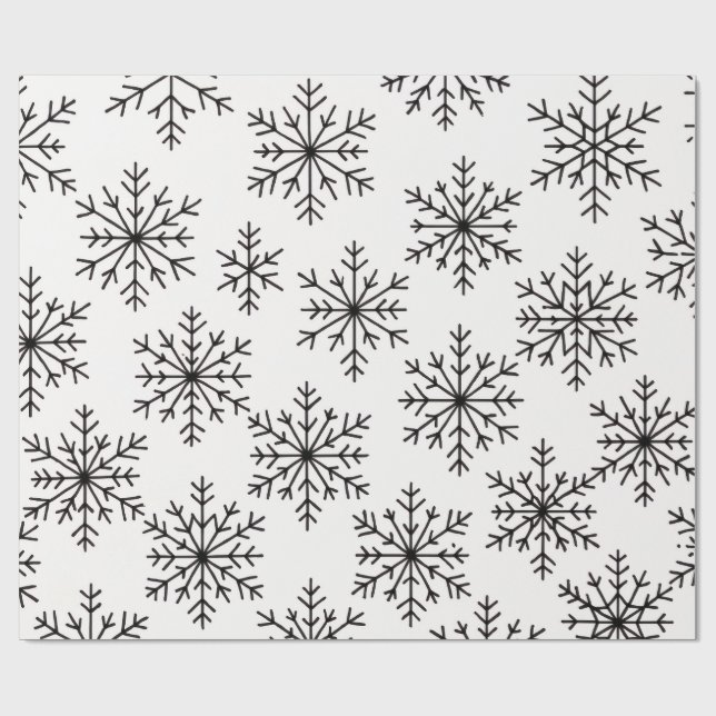 Papel De Presente Black & White Snowflake Pattern Wrapping Paper  (Aberto)