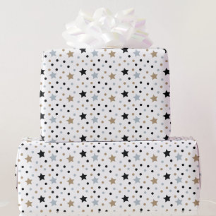Papel De Presente Black White Stars Natal 5 Rolos de Tamanho