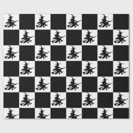 Papel De Presente Black Witches Checkered Wrapping Paper