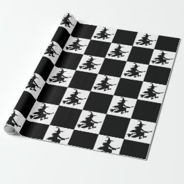 Papel De Presente Black Witches Checkered Wrapping Paper