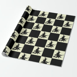 Papel De Presente Black Witches on Yellow Checkered Wrapping Paper
