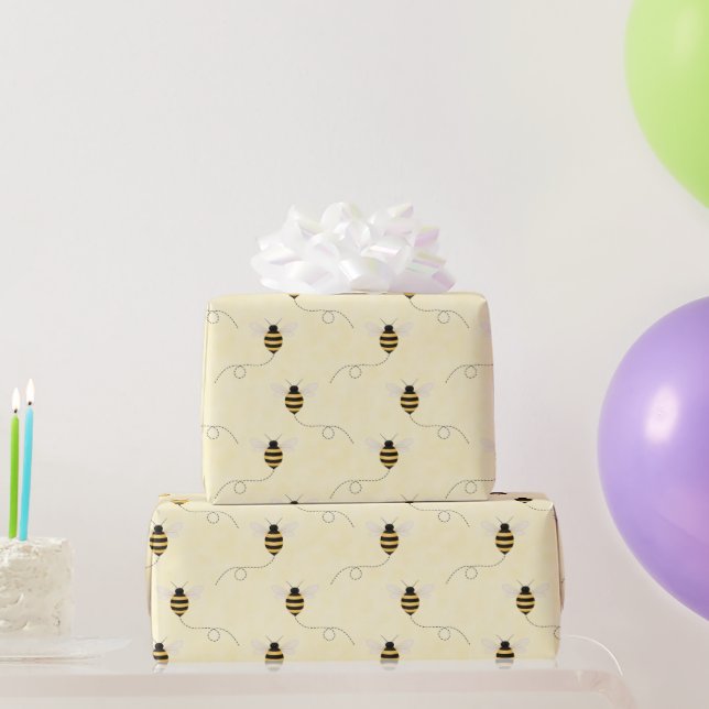 Papel De Presente Black Yellow Gold Bees Baby Shower (Presentes para festas)