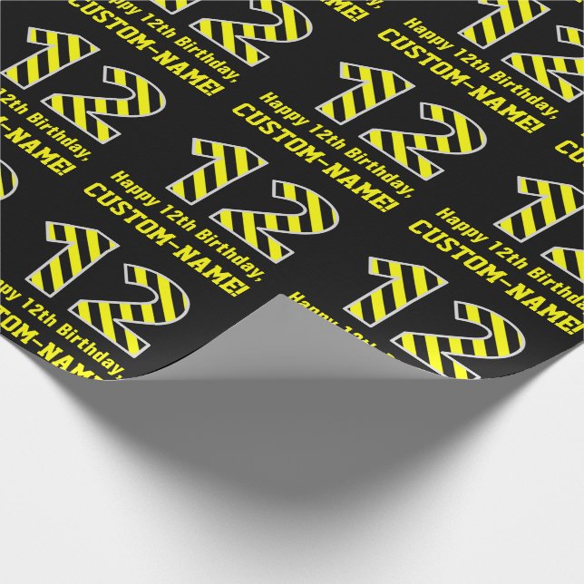 Papel De Presente Black & Yellow Striped "12"; 12 Birthday + Name (Ponta)