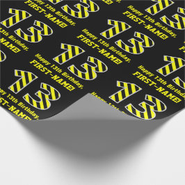 Papel De Presente Black & Yellow Striped "13"; 13 Birthday + Name